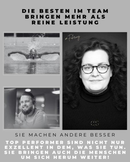 Porträt von zwei Personen mit inspirierenden Zitaten über Teamarbeit und persönliche Entwicklung.