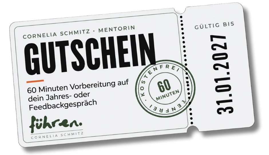 insgesamt 25 Einzelgutscheine für Führungskräfte, die ein schwieriges Gespräch vorbereiten wollen. 1 Coaching für 0,- Euro. Gutschein für Führungskräfte: kostenfrei ein Jahres- oder Feedbackgespräch vorbereiten